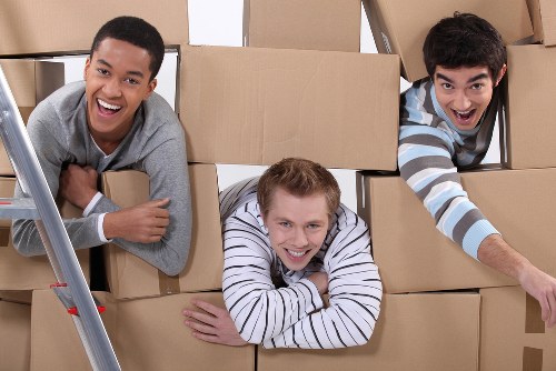 Professional movers handling fragile household items
